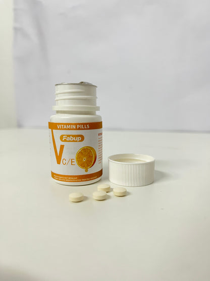 Fabup Vitamin Pills (VC/E): Daily Antioxidant Nutritional Supplement with Portable White & Orange Packaging