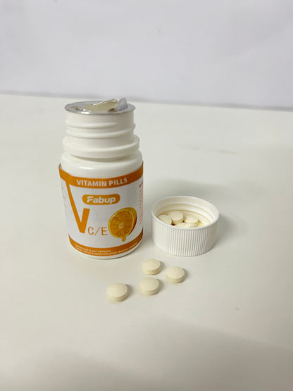 Fabup Vitamin Pills (VC/E): Daily Antioxidant Nutritional Supplement with Portable White & Orange Packaging