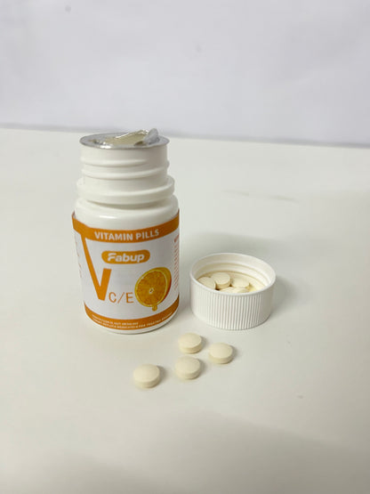 Fabup Vitamin Pills (VC/E): Daily Antioxidant Nutritional Supplement with Portable White & Orange Packaging