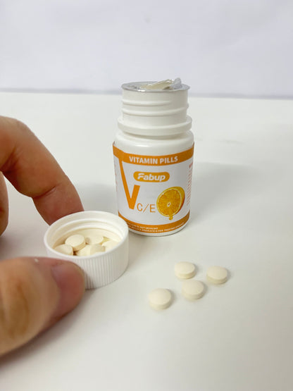 Fabup Vitamin Pills (VC/E): Daily Antioxidant Nutritional Supplement with Portable White & Orange Packaging