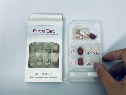 FaceCat Press on Nails Square, Flower Press on Nails Short, French Tip Press on Nails Medium, Flower False Nails, Glue on Nails, Gel Fake Nails for Women