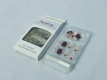FaceCat Press on Nails Square, Flower Press on Nails Short, French Tip Press on Nails Medium, Flower False Nails, Glue on Nails, Gel Fake Nails for Women
