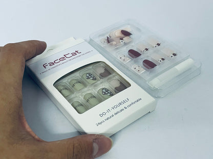 FaceCat Press on Nails Square, Flower Press on Nails Short, French Tip Press on Nails Medium, Flower False Nails, Glue on Nails, Gel Fake Nails for Women