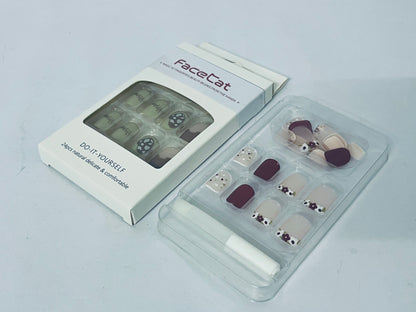 FaceCat Press on Nails Square, Flower Press on Nails Short, French Tip Press on Nails Medium, Flower False Nails, Glue on Nails, Gel Fake Nails for Women