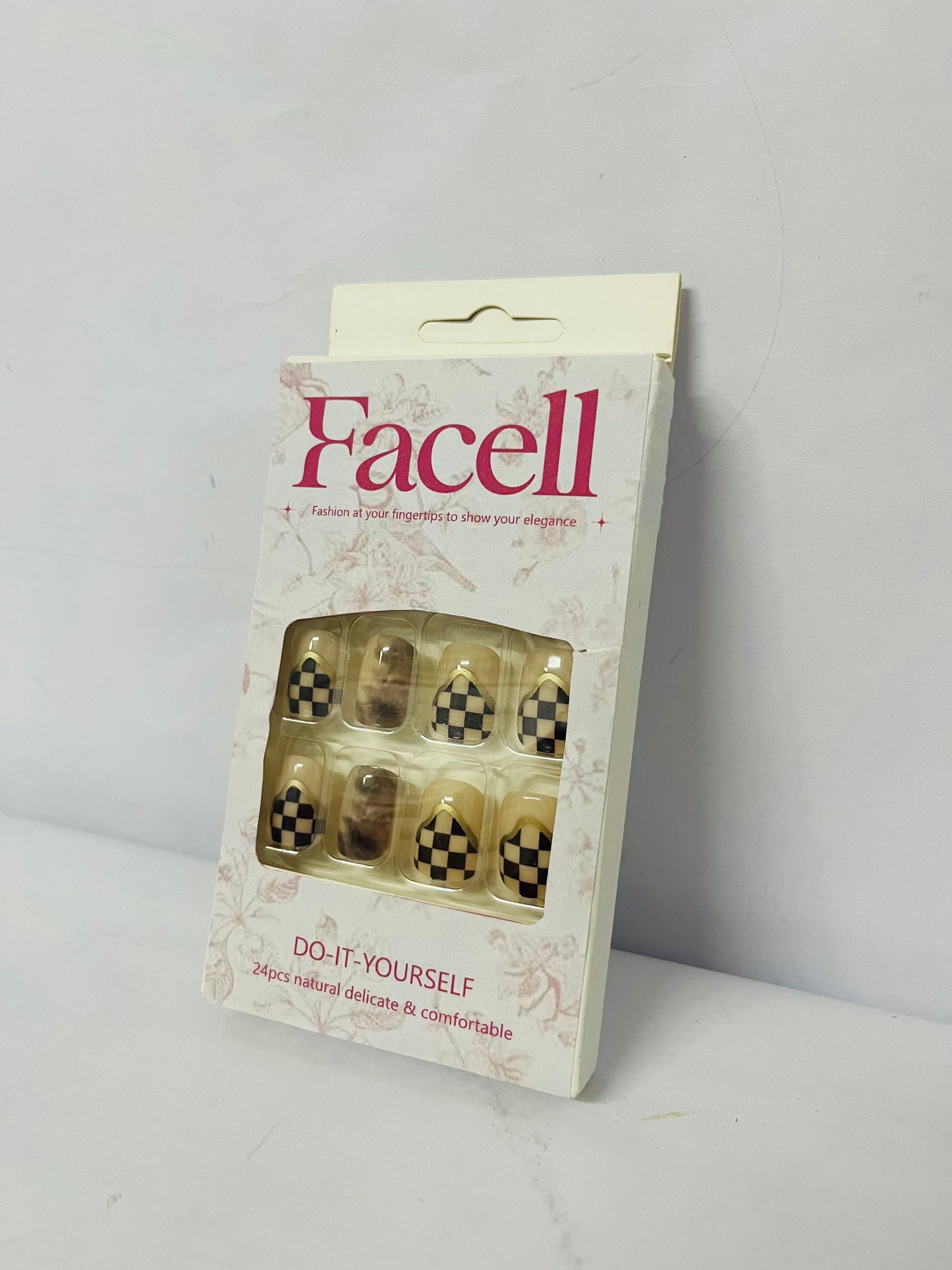 Facell 24Pcs Full Cover Reusable False Nails Kits, Press on Nails Coffin Shape, Stick on Finger Nails with Designs, Glue on Nails Short Square, Artificial Fingernails Acrylic Fake Nails for Women