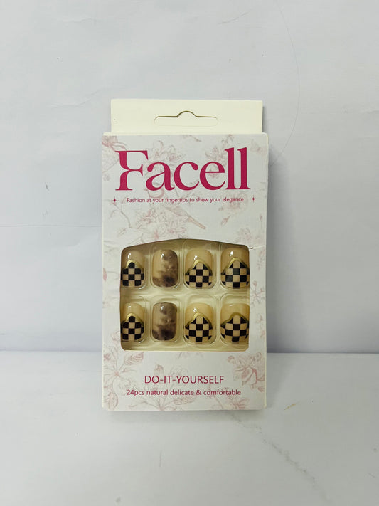 Facell 24Pcs Full Cover Reusable False Nails Kits, Press on Nails Coffin Shape, Stick on Finger Nails with Designs, Glue on Nails Short Square, Artificial Fingernails Acrylic Fake Nails for Women