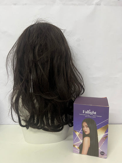 [Fallight Wigs]-Dark Brown Loose Wave Wig - Natural Synthetic Long Curly Full Head Wig