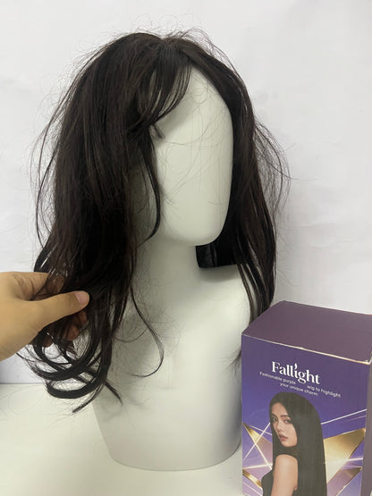 [Fallight Wigs]-Dark Brown Loose Wave Wig - Natural Synthetic Long Curly Full Head Wig