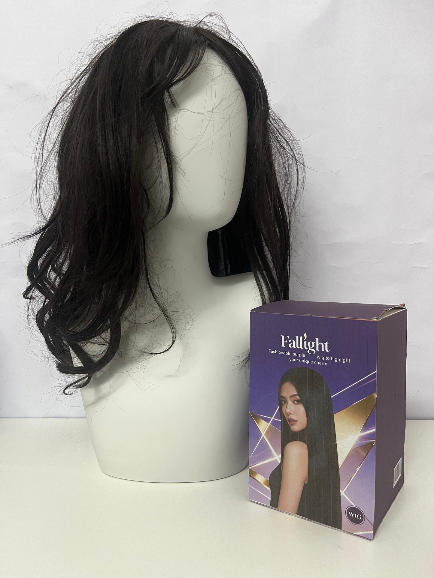 [Fallight Wigs]-Dark Brown Loose Wave Wig - Natural Synthetic Long Curly Full Head Wig