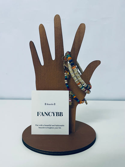 FANCYBB Colorful Beaded & Engraved Bar Stackable Bracelet Set