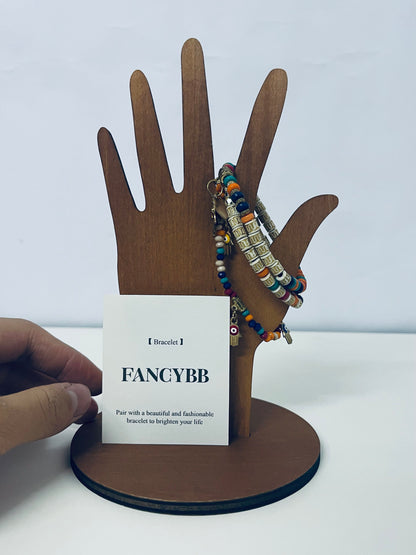 FANCYBB Colorful Beaded & Engraved Bar Stackable Bracelet Set