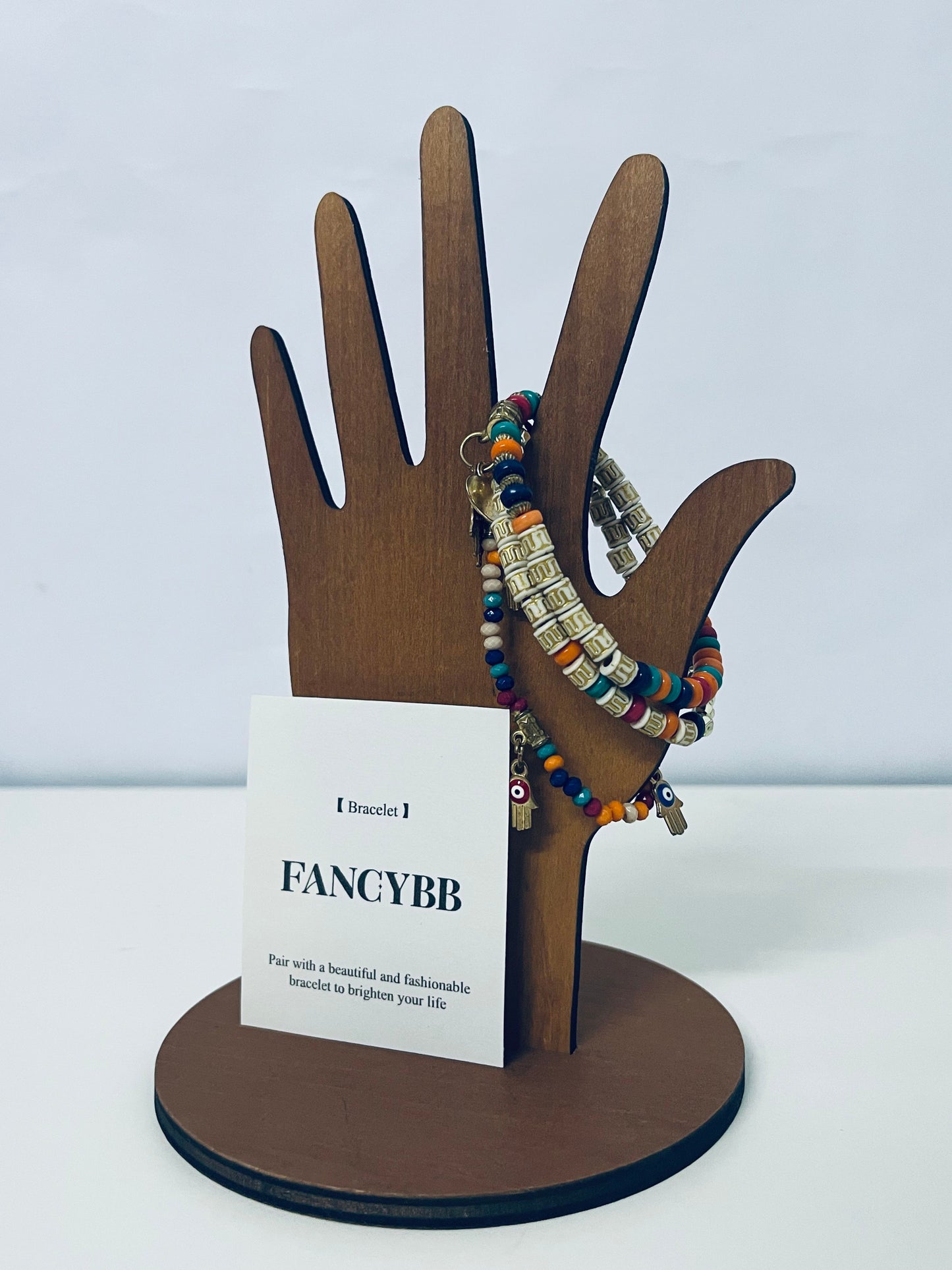 FANCYBB Colorful Beaded & Engraved Bar Stackable Bracelet Set