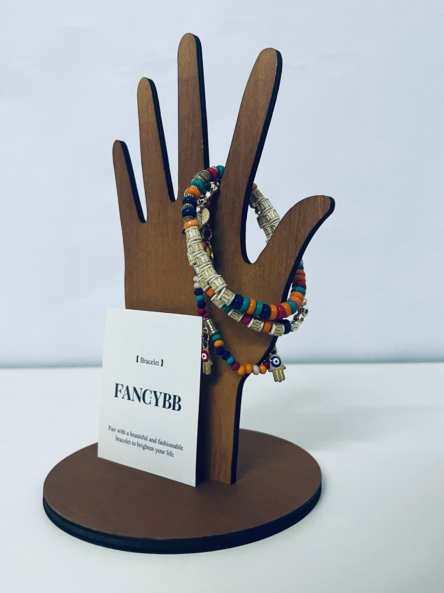 FANCYBB Colorful Beaded & Engraved Bar Stackable Bracelet Set