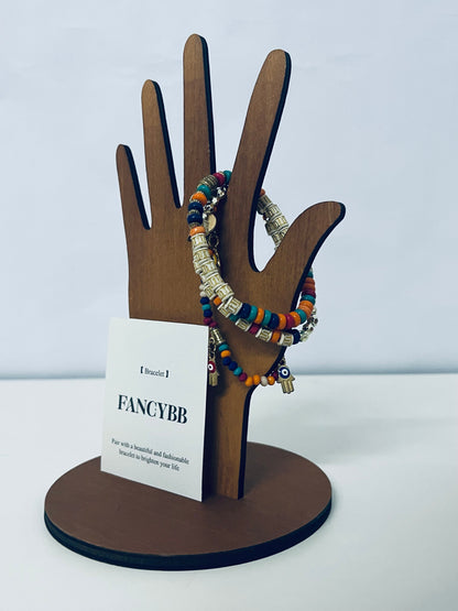 FANCYBB Colorful Beaded & Engraved Bar Stackable Bracelet Set
