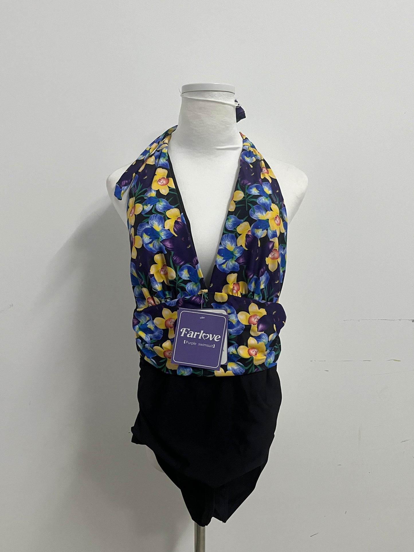 [Farlove Swimsuits]——Farlove Vintage Floral Halter One-Piece Swimsuit - Slimming Tummy Control Bathing Suit