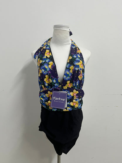 [Farlove Swimsuits]——Farlove Vintage Floral Halter One-Piece Swimsuit - Slimming Tummy Control Bathing Suit