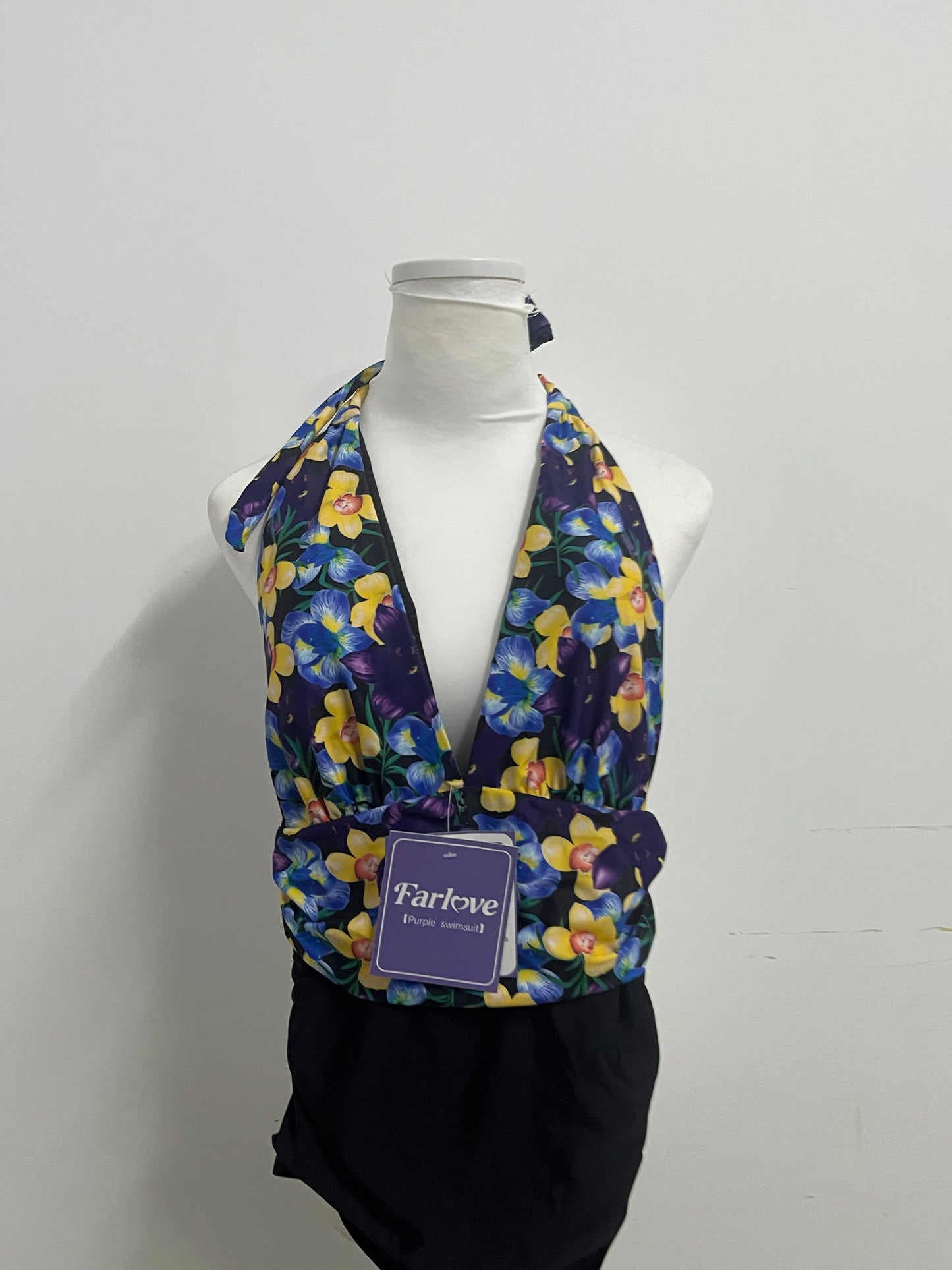 [Farlove Swimsuits]——Farlove Vintage Floral Halter One-Piece Swimsuit - Slimming Tummy Control Bathing Suit