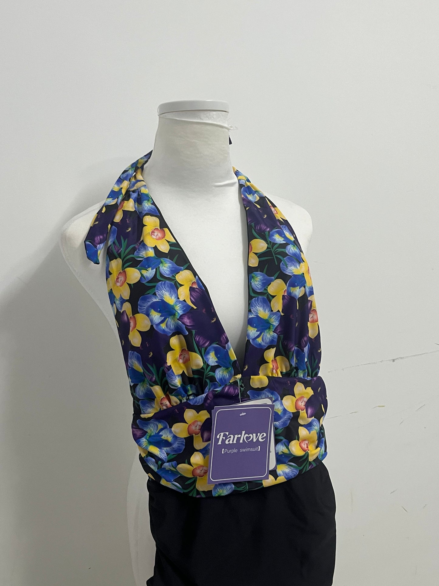 [Farlove Swimsuits]——Farlove Vintage Floral Halter One-Piece Swimsuit - Slimming Tummy Control Bathing Suit