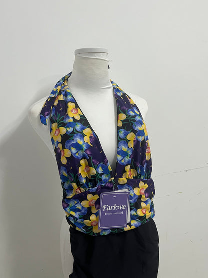 [Farlove Swimsuits]——Farlove Vintage Floral Halter One-Piece Swimsuit - Slimming Tummy Control Bathing Suit