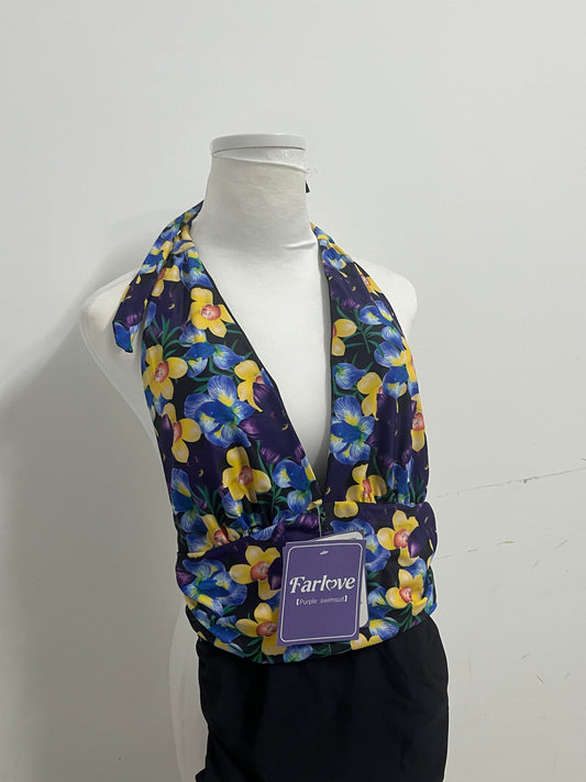 [Farlove Swimsuits]——Farlove Vintage Floral Halter One-Piece Swimsuit - Slimming Tummy Control Bathing Suit