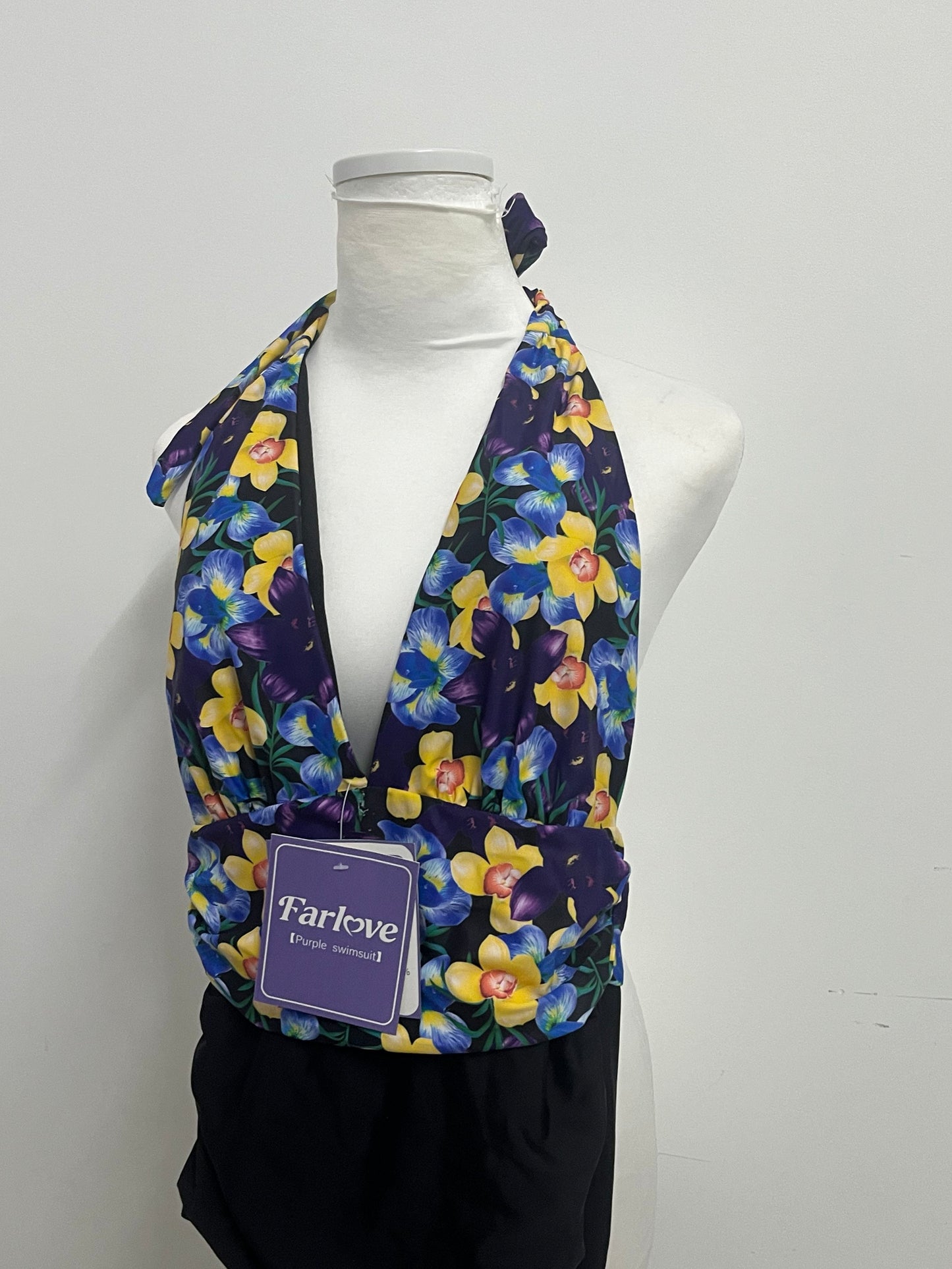 [Farlove Swimsuits]——Farlove Vintage Floral Halter One-Piece Swimsuit - Slimming Tummy Control Bathing Suit