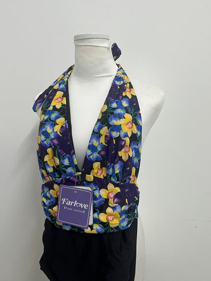 [Farlove Swimsuits]——Farlove Vintage Floral Halter One-Piece Swimsuit - Slimming Tummy Control Bathing Suit