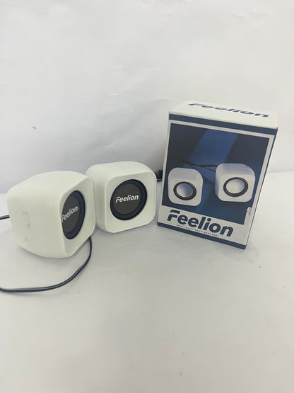 Feelion Desktop Speaker USB Powered Heavy Subwoofer Mini LED Speaker for Computer Laptop, Plug and Play, Enhance Entertainment with Palm Sized Beautiful LED Design (Upgraded Version White)