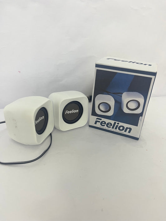 Feelion Desktop Speaker USB Powered Heavy Subwoofer Mini LED Speaker for Computer Laptop, Plug and Play, Enhance Entertainment with Palm Sized Beautiful LED Design (Upgraded Version White)