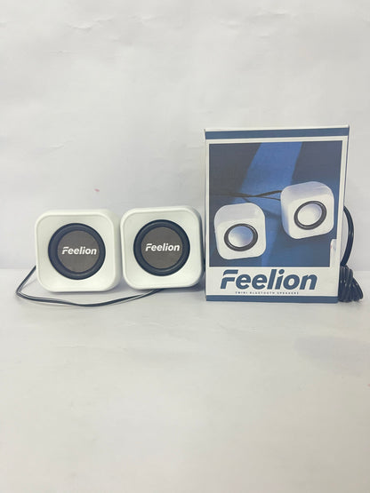 Feelion Desktop Speaker USB Powered Heavy Subwoofer Mini LED Speaker for Computer Laptop, Plug and Play, Enhance Entertainment with Palm Sized Beautiful LED Design (Upgraded Version White)