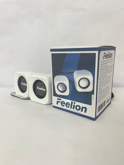 Feelion Desktop Speaker USB Powered Heavy Subwoofer Mini LED Speaker for Computer Laptop, Plug and Play, Enhance Entertainment with Palm Sized Beautiful LED Design (Upgraded Version White)