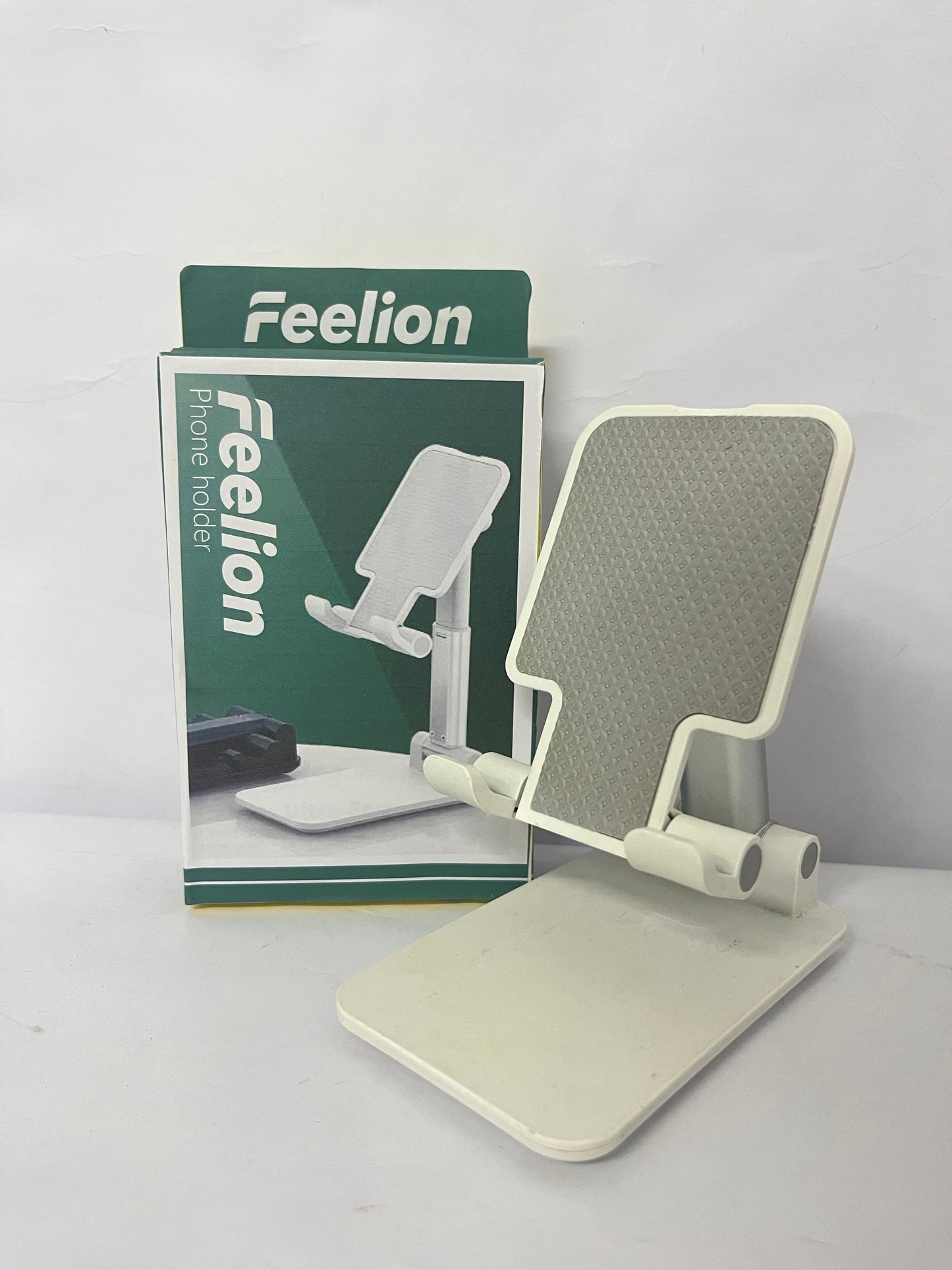 Feelion Cell Phone Stand,Adjustable Angle Height Phone Honder for Desk,Fully Foldable Portable Phone Mount,Compatible with All Mobile Phones and Small Tablet.