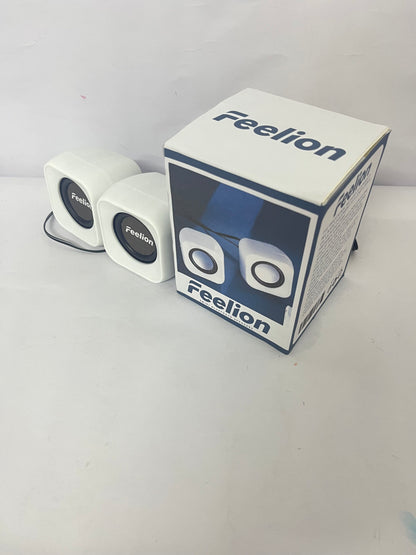 Feelion Desktop Speaker USB Powered Heavy Subwoofer Mini LED Speaker for Computer Laptop, Plug and Play, Enhance Entertainment with Palm Sized Beautiful LED Design (Upgraded Version White)
