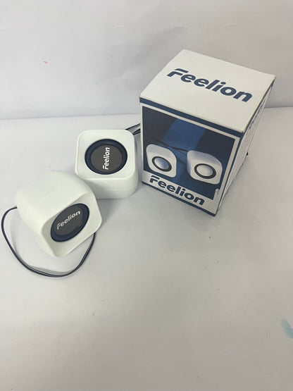 Feelion Desktop Speaker USB Powered Heavy Subwoofer Mini LED Speaker for Computer Laptop, Plug and Play, Enhance Entertainment with Palm Sized Beautiful LED Design (Upgraded Version White)