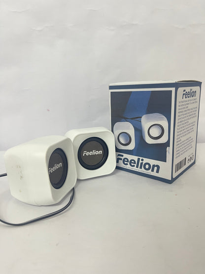 Feelion Desktop Speaker USB Powered Heavy Subwoofer Mini LED Speaker for Computer Laptop, Plug and Play, Enhance Entertainment with Palm Sized Beautiful LED Design (Upgraded Version White)