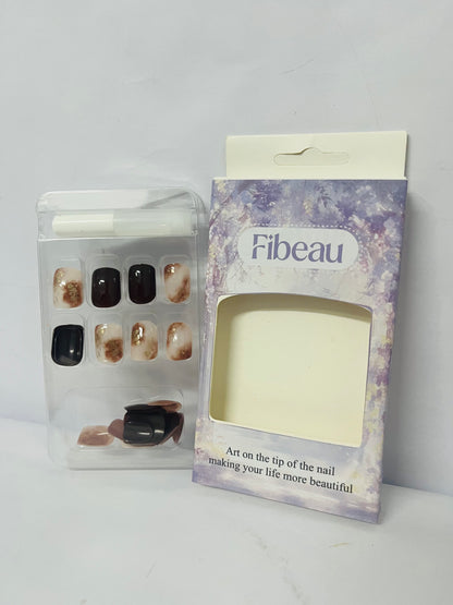 Fibeau 24 PCS Christmas Press on Nails Black Short Square - Winter Fake Nails Glue on Nails Press ons Nail Art Tips with White Ombre Clouds Glossy Design Full Cover Acrylic False Nails Stick on Nails