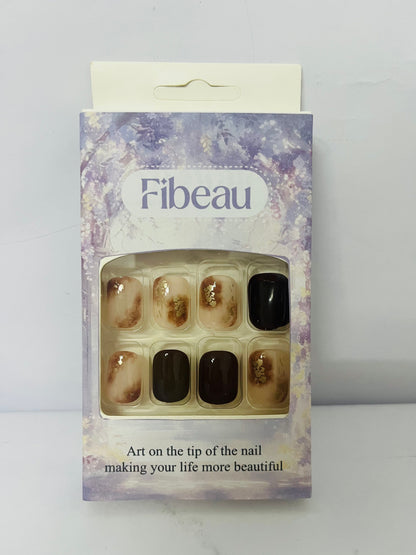 Fibeau 24 PCS Christmas Press on Nails Black Short Square - Winter Fake Nails Glue on Nails Press ons Nail Art Tips with White Ombre Clouds Glossy Design Full Cover Acrylic False Nails Stick on Nails