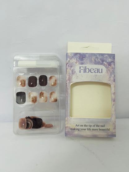 Fibeau 24 PCS Christmas Press on Nails Black Short Square - Winter Fake Nails Glue on Nails Press ons Nail Art Tips with White Ombre Clouds Glossy Design Full Cover Acrylic False Nails Stick on Nails