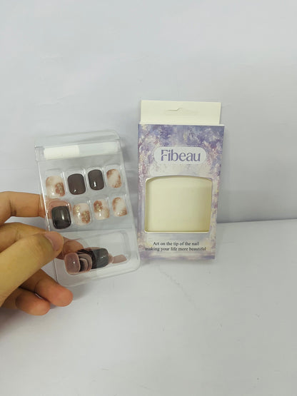 Fibeau 24 PCS Christmas Press on Nails Black Short Square - Winter Fake Nails Glue on Nails Press ons Nail Art Tips with White Ombre Clouds Glossy Design Full Cover Acrylic False Nails Stick on Nails