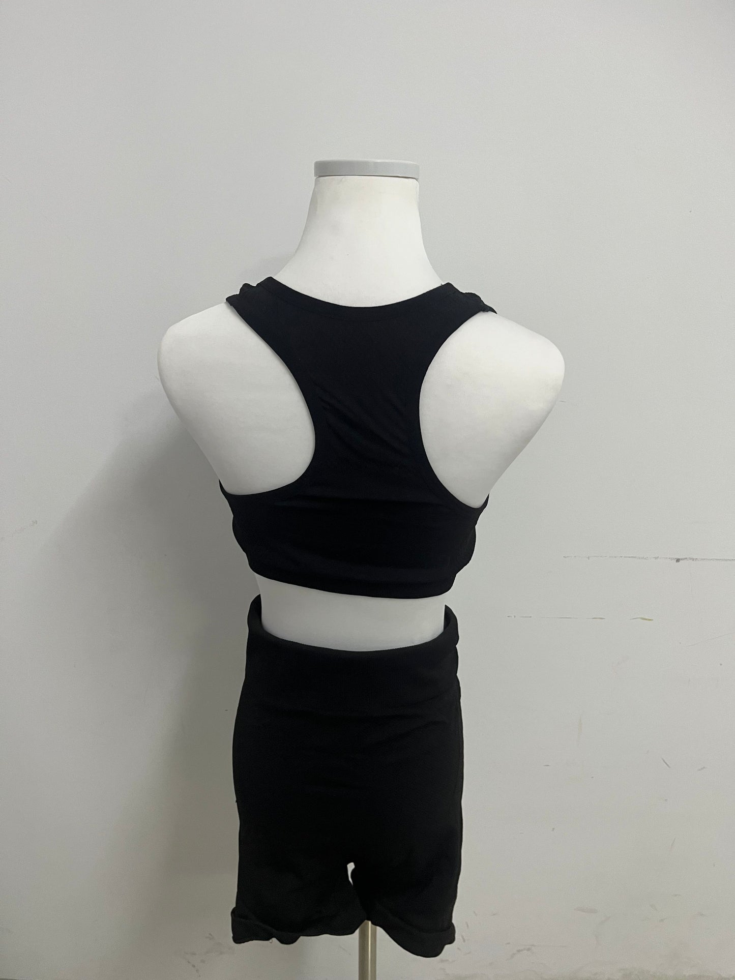 FieeU Black Tracksuit - Crop Tank & Ruched Shorts for Active & Casual Style