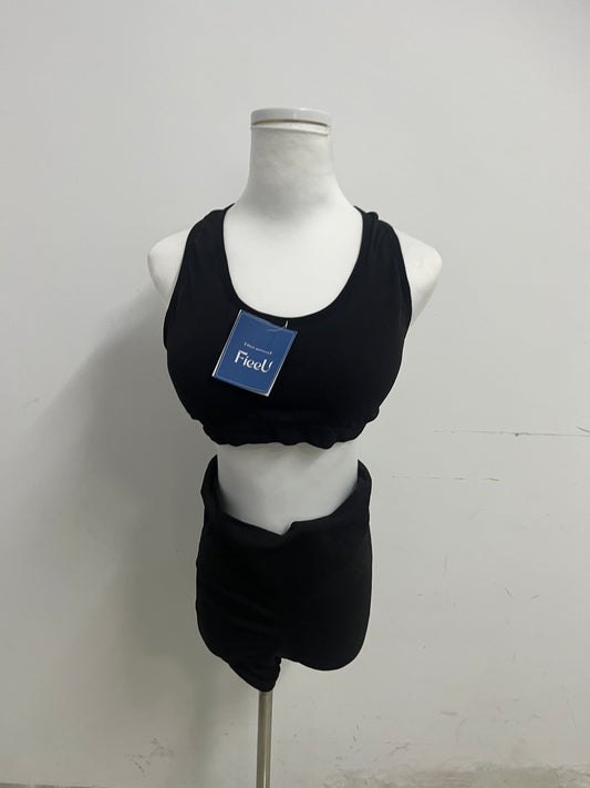 FieeU Black Tracksuit - Crop Tank & Ruched Shorts for Active & Casual Style