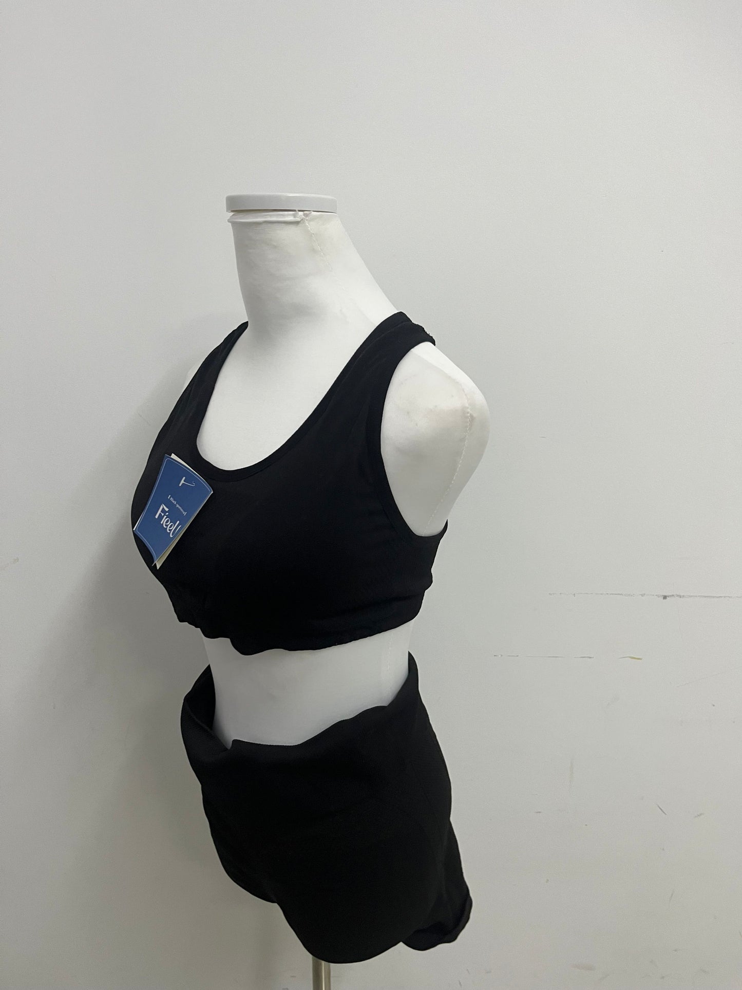 FieeU Black Tracksuit - Crop Tank & Ruched Shorts for Active & Casual Style