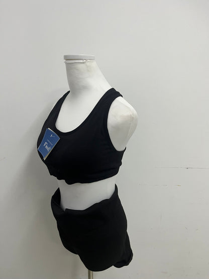 FieeU Black Tracksuit - Crop Tank & Ruched Shorts for Active & Casual Style