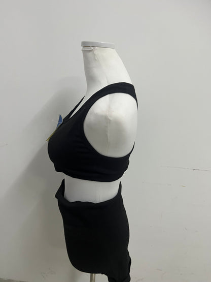 FieeU Black Tracksuit - Crop Tank & Ruched Shorts for Active & Casual Style