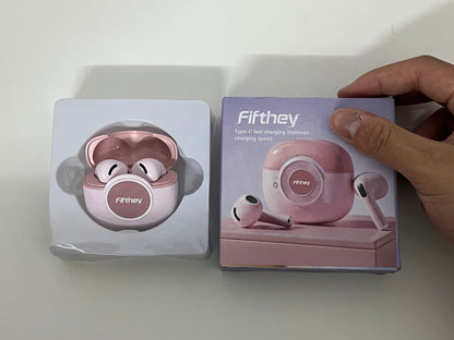 [Fifthey Earphones]-Macaron Pink Wireless Earbuds - Semi-In-Ear Noise Canceling Headphones