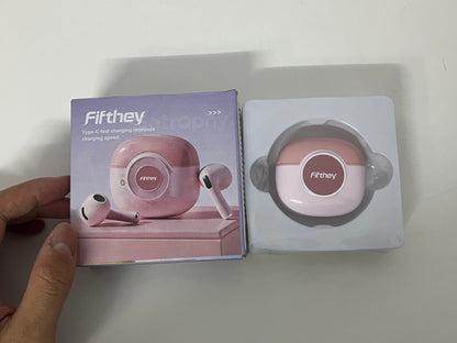 [Fifthey Earphones]-Macaron Pink Wireless Earbuds - Semi-In-Ear Noise Canceling Headphones