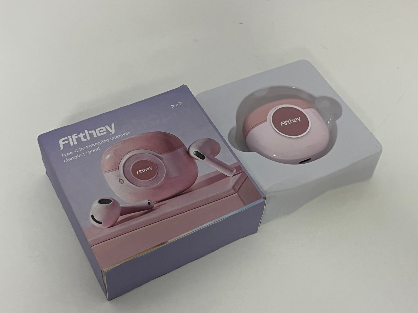 [Fifthey Earphones]-Macaron Pink Wireless Earbuds - Semi-In-Ear Noise Canceling Headphones