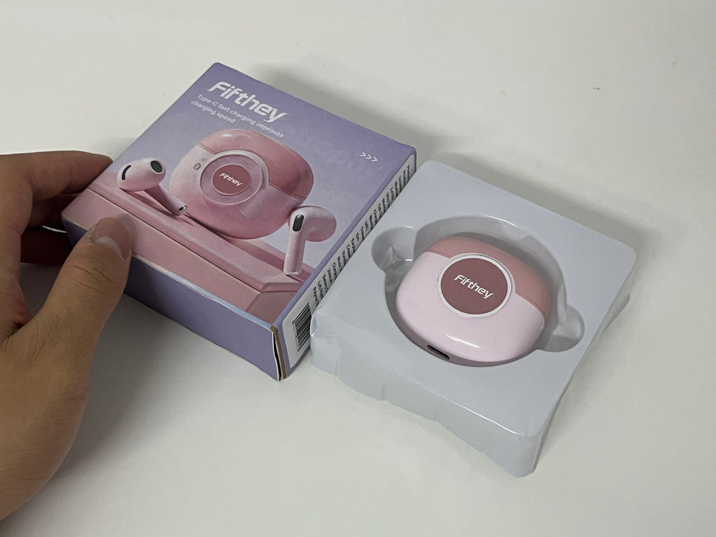 [Fifthey Earphones]-Macaron Pink Wireless Earbuds - Semi-In-Ear Noise Canceling Headphones
