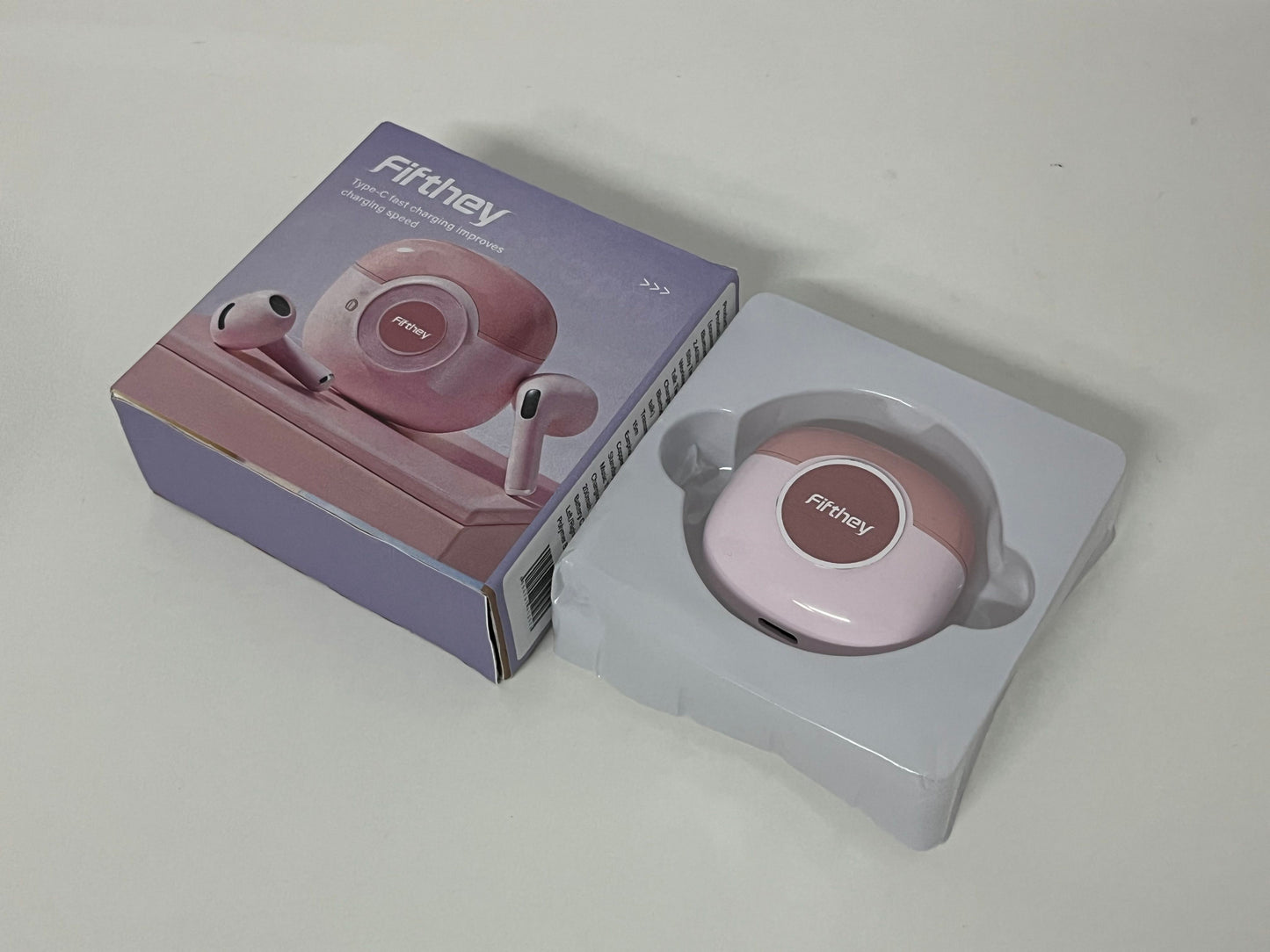 [Fifthey Earphones]-Macaron Pink Wireless Earbuds - Semi-In-Ear Noise Canceling Headphones