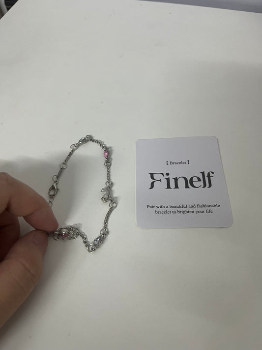 Finelf Fashion Bracelet for Women, Unique Pink Gem Spliced Chain Bracelet, Trendy Punk & Sweet Jewelry