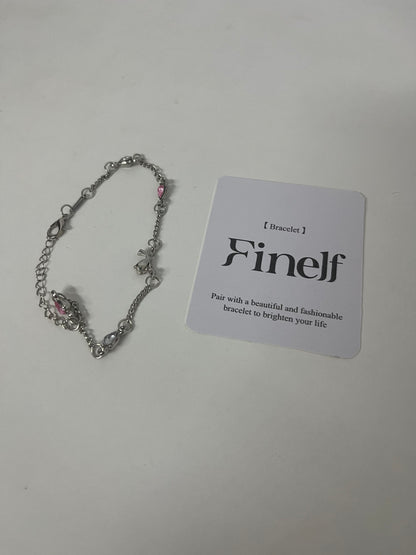 Finelf Fashion Bracelet for Women, Unique Pink Gem Spliced Chain Bracelet, Trendy Punk & Sweet Jewelry